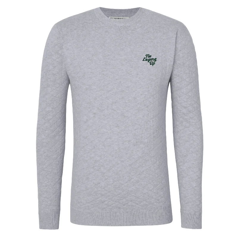 NLU + H&B Diamond Knit Sweater | Grey w/ Retro Script